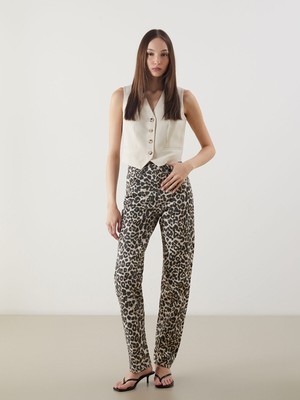 Lc Waikiki Yeni Sezon Leopar Desenli Straight Fit Kadın Jean Pantolon