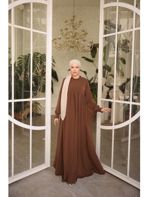 Navra Acı Kahve Fırfırlı Robalı Elbise 5062