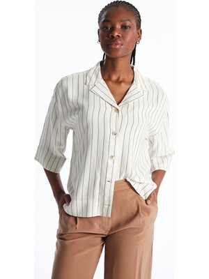 Lc Waikiki Yeni Sezon Çizgili Keten Karışımlı Kadın Gömlek