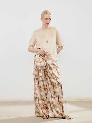 Lc Waikiki Yeni Sezon Beli Lastikli Desenli Geniş Paça Kadın Pantolon