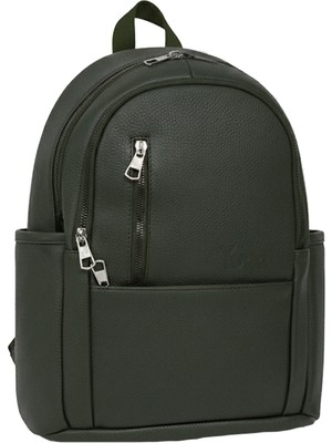 Yuga Suni Deri Dört Gözlü Sırt Çantası Yeşil