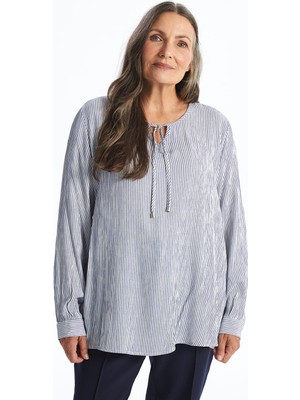 Lc Waikiki Yeni Sezon Bağlamalı Yaka Çizgili Kadın Bluz