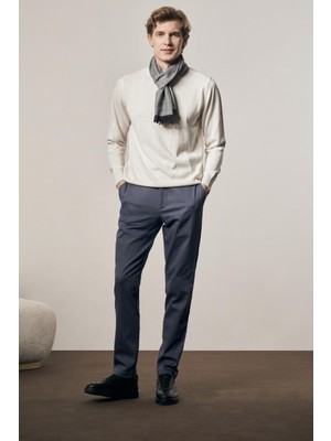Indigo Mavi Yan Cep Düz Paça Pamuklu Comfort Fit Chino Casual Pantolon 1003255166