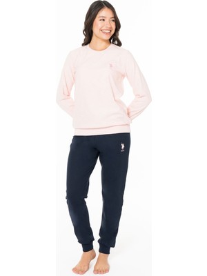 U.s Polo Assn. 20125 Kadın Ince Polar Uzun Kollu Bisiklet Yaka Paçası Bantlı Rahat Ev Giyim-Pembe
