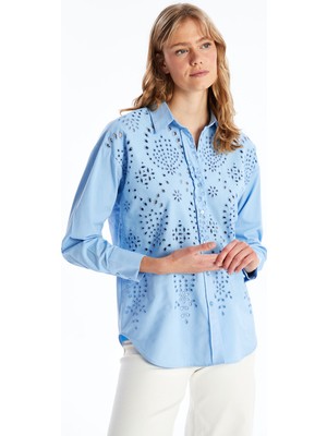 Lc Waikiki Yeni Sezon Kendinden Desenli Uzun Kollu Oversize Kadın Gömlek