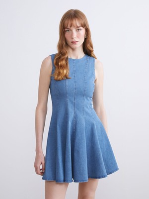 Lc Waikiki Yeni Sezon Bisiklet Yaka Peplum Mini Jean Elbise