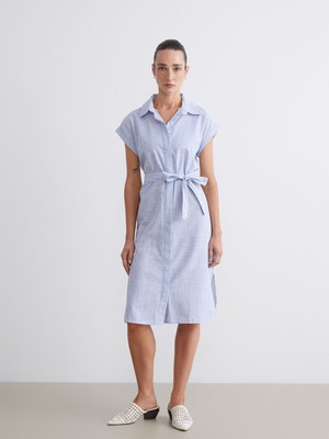 Lc Waikiki Yeni Sezon Çizgili Kuşaklı Müslin Gömlek Elbise