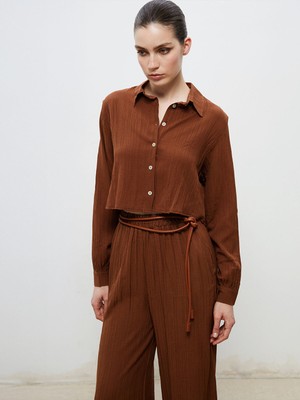 Lc Waikiki Yeni Sezon Dokulu Crop Kadın Gömlek