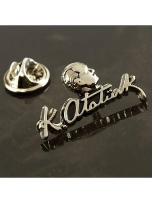 Ds-Derin Atatürk Imzalı Yaka Rozet-Gümüş Rengi