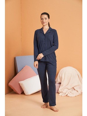 Pjs Kadın Lacivert Uzun Kollu Pijama Takımı 28090