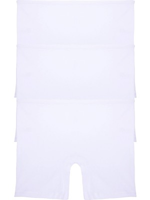 Kadın Paçalı Külot Pamuklu Şort Boxer 3 Lü Paket Beyaz