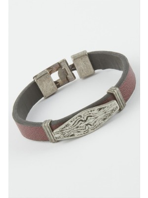 Ds-Derin Oval Suni Deri Bileklik-Bordo