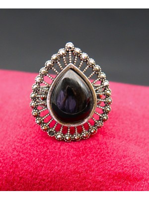 925 Ayar Kadın Gümüş Oltu Taşı Yüzük SY00048