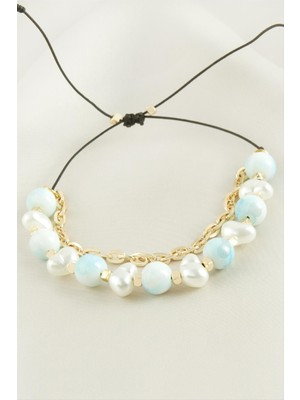 Ds-Derin Inci Boncuk Zincirli Bileklik-Pembe