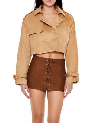 F21 Suni Süet Kısa Trençkot