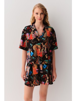 Suwen Carnaval Gömlek Yaka Şort Pijama Takımı