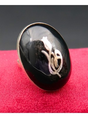 925 Ayar Kadın Gümüş Oltu Taşı Yüzük SY00054