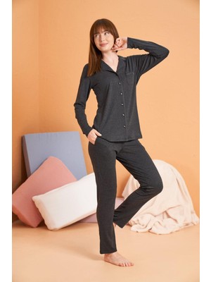 Pjs Kadın Antrasit Uzun Kollu Pijama Takımı 28090