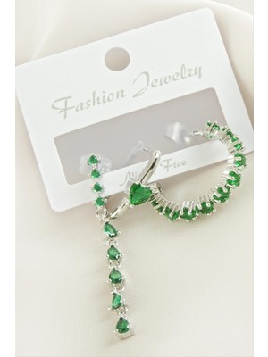 Ds-Derin 3 Adet Kalp Zirkon Taşlı Küpe-Gümüş Rengi