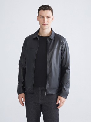 Lc Waikiki Yeni Sezon Standart Kalıp Gömlek Yaka Erkek Deri Görünümlü Mont