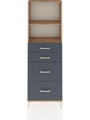 Arges Dolap 2 Raflı 4 Çekmeceli 60X30X182 Çam-Antrasit