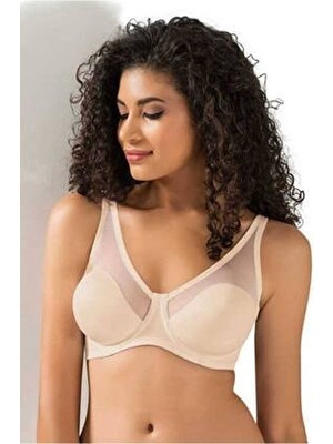 Le Jardin Kadın Ten Tül Detaylı Düz Sütyen 85B Minimizer Kap ile Gün Boyu Destek Sağlayan Dokuma