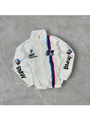 Moda Teks Unisex Paraşüt Kumaş Dijital Baskılı Beyaz Rüzgarlık Yağmurluk