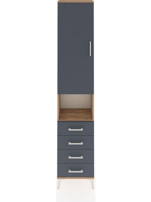 Arges Dolap 3 Raflı 4 Çekmeceli Tek Askılı 44X30X221 Çam-Antrasit