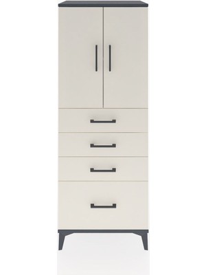 Hyperion Dolap 2 Raflı 4 Çekmeceli 2 Kapaklı 60X44X163 Antrasit-Aytaşı