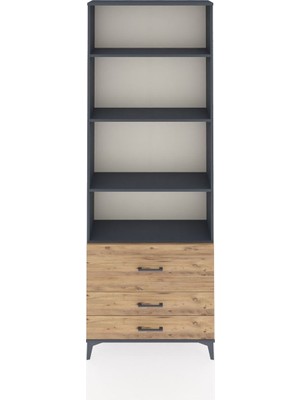 Arges Dolap 4 Raflı 3 Çekmeceli 88X30X243 Antrasit-Çam