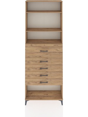 Arges Dolap 3 Raflı 5 Çekmeceli 88X30X243 Çam-Çam