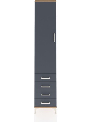 Arges Dolap 2 Raflı 4 Çekmeceli Tek Askılı 44X30X221 Çam-Antrasit