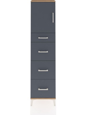 Arges Dolap 2 Raflı 4 Çekmeceli Tek Kapaklı 44X30X182 Çam-Antrasit