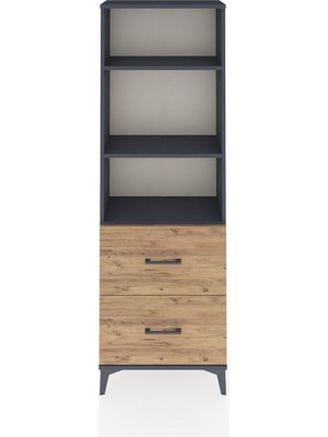 Arges Dolap 3 Raflı 2 Çekmeceli 60X30X182 Antrasit-Çam