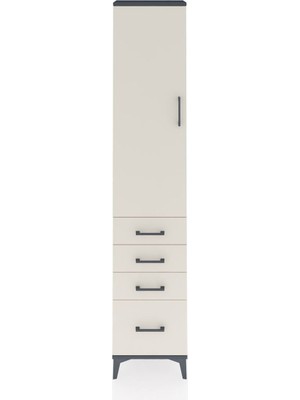 Arges Dolap 2 Raflı 4 Çekmeceli Tek Askılı 44X30X221 Antrasit-Aytaşı