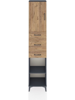 Arges Dolap 3 Raflı 3 Çekmeceli Tek Kapaklı 44X30X221 Antrasit-Çam