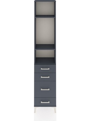 Arges Dolap 3 Raflı 4 Çekmeceli 44X30X221 Antrasit-Antrasit