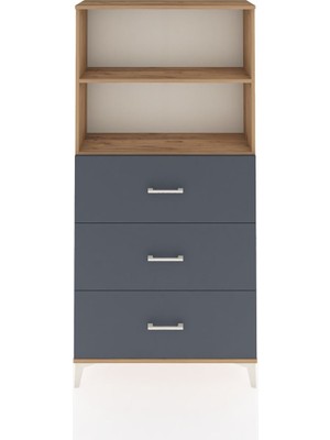 Arges Dolap 2 Raflı 3 Çekmeceli 88X30X182 Çam-Antrasit