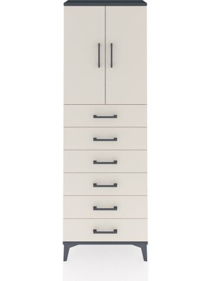 Arges Dolap 2 Raflı 6 Çekmeceli 2 Kapaklı 60X30X182 Antrasit-Aytaşı