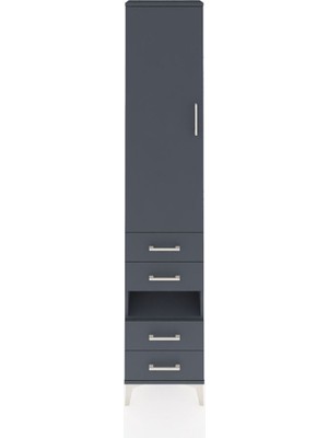 Arges Dolap 4 Raflı 4 Çekmeceli Tek Kapaklı 44X30X221 Antrasit-Antrasit
