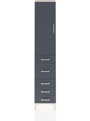 Arges Dolap 3 Raflı 5 Çekmeceli Tek Kapaklı 44X30X221 Aytaşı-Antrasit