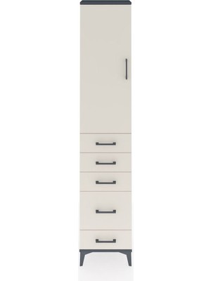 Arges Dolap 2 Raflı 5 Çekmeceli Tek Askılı 44X30X221 Antrasit-Aytaşı