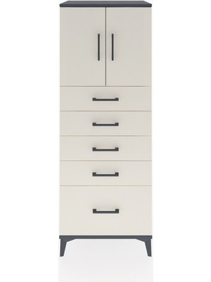 Hyperion Dolap 2 Raflı 5 Çekmeceli 2 Kapaklı 60X44X163 Antrasit-Aytaşı