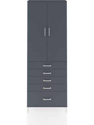 Arges Dolap 4 Raflı 5 Çekmeceli 2 Kapaklı 88X30X243 Antrasit-Antrasit