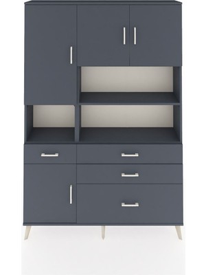 Arges Dolap 9 Raflı 4 Çekmeceli 4 Kapaklı 132X30X195 Antrasit-Antrasit/antrasit