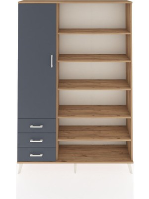 Arges Dolap 9 Raflı 3 Çekmeceli 3 Kapaklı 132X30X195 Çam-Antrasit/antrasit
