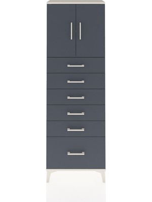 Arges Dolap 2 Raflı 6 Çekmeceli 2 Kapaklı 60X30X182 Aytaşı-Antrasit