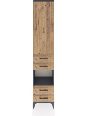 Arges Dolap 3 Raflı 4 Çekmeceli Tek Askılı 44X30X221 Antrasit-Çam