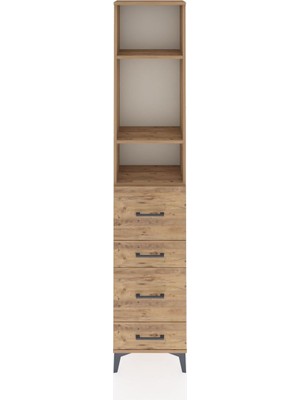Arges Dolap 3 Raflı 4 Çekmeceli 44X30X221 Çam-Çam