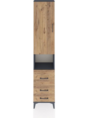 Arges Dolap 3 Raflı 3 Çekmeceli Tek Askılı 44X30X221 Antrasit-Çam